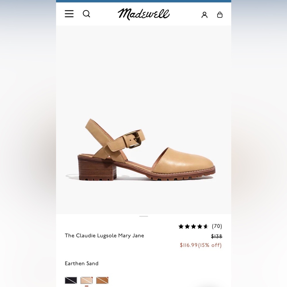 Madewell The Claudie Lugsole Mary Jane, Earthen Sand color. Size 7 - Picture 3 of 8